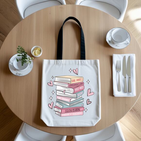 Romance Tropes Tote for Readers Bibliophiles Fated Mates Slowburn Spicy Books - Picture 2 of 3